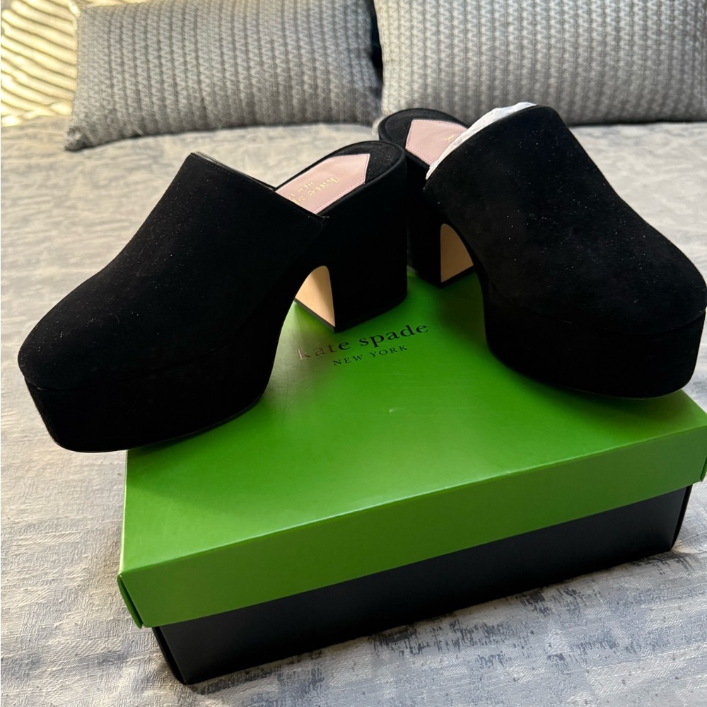 Kate Spade Black Suede Platform Mules